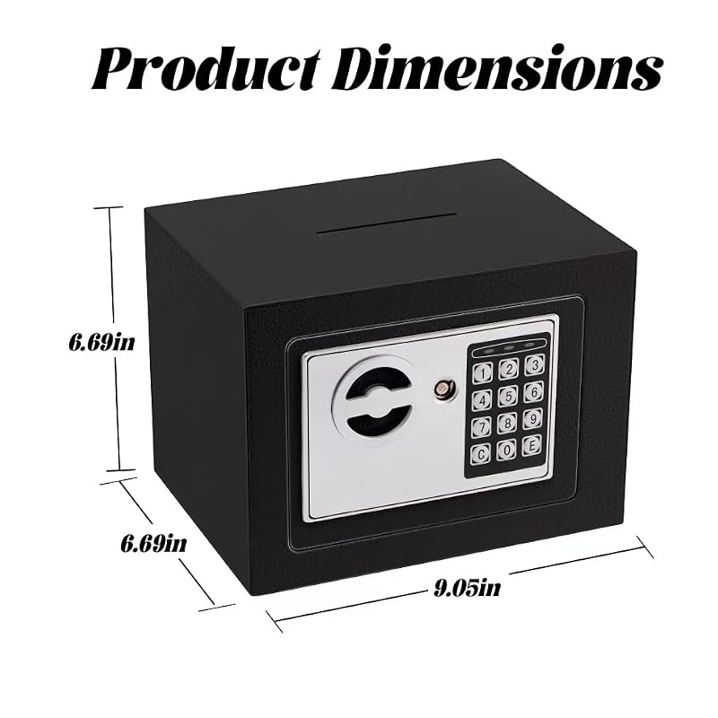 Ellaig Black Digital Wall Safe 9.05x6.7x6.7 Inches Mini Security Safe for Jewelry Coins & Guns