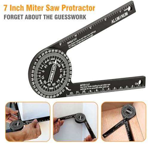 Allwin 7 Inch Aluminum Miter Saw Protractor – Precision Angle Finder for Inside/Outside Corners