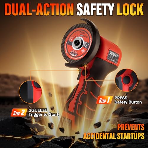 TEENO Red Cordless Angle Grinder Kit 19,500 RPM 3-Inch with Dual 16.8V Batteries & 6 Cutting Discs