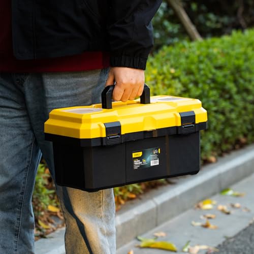 16 Inch Tool Box with Lock - 2-Layer Heavy-Duty Organizer with Removable Tray (Deli)
