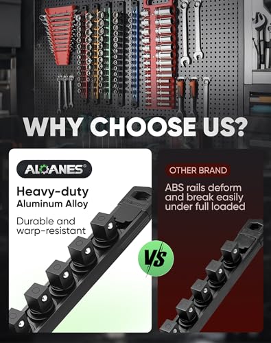 ALOANES Magnetic Socket Organizer Rail 14 Clips 3/8" Drive Black, 1PC