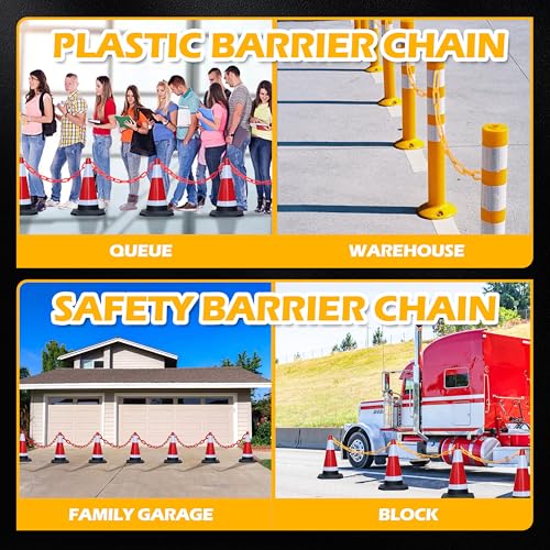 60 Feet Plastic Barrier Chain Yellow,1.5-Inch Link Diameter Safety Barrier Chain£¬Large Plastic Chain£¬6MM Plastic Barrier Chain£¬Plastic Chain Links