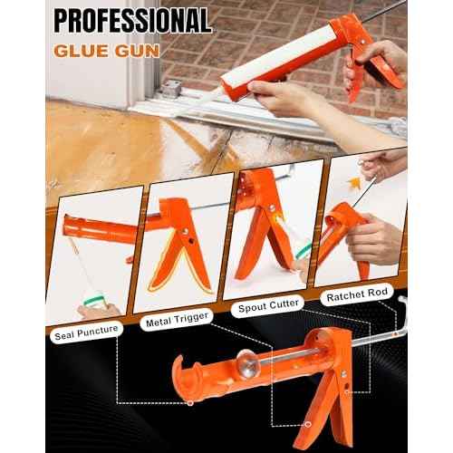 Holothurian Caulking Gun, Caulk Gun No Drip,Sealant Finishing Tool Grout Scraper for Kitchen Bathroom Window Sink Joint, 1/10 Gallon Cartridge, 10:1 Thrust Ratio, Orange