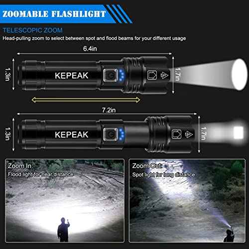 KEPEAK Flashlight, Rechargeable Flashlights High Lumens, Super Bright LED Flash Light, Powerful, Zoomable, Tactical Flashlight for Camping, Emergency