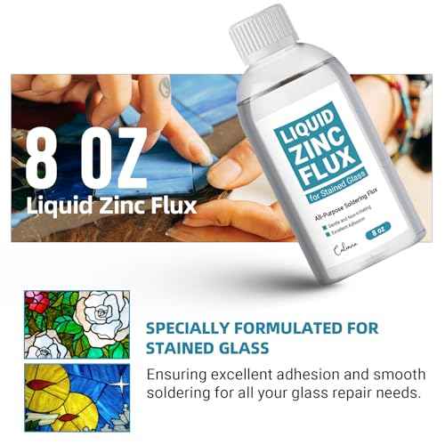 8OZ Liquid Solder Flux for Stained Glass, Handy Soldering Flux with Flux Brush, Stained Glass Paint Supplies Kit & Starter Tools, Easy Clean Up, 237ml