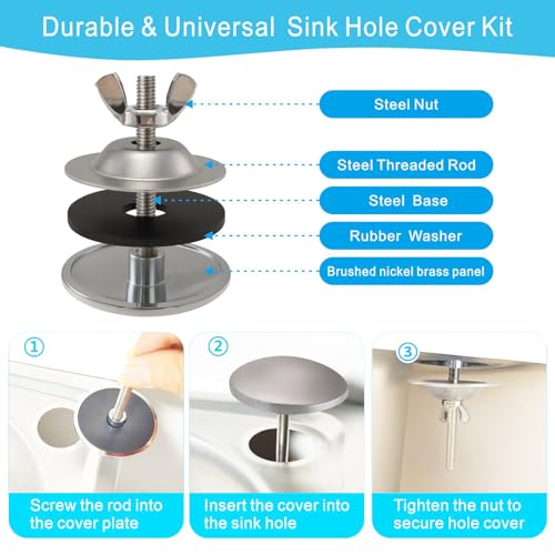 Brushed Nickel Kitchen Sink Hole Cover Brass Faucet Hole Plug for Sink Sprayer