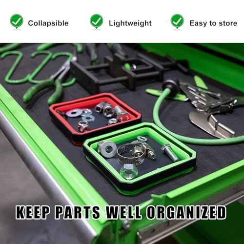 Collapsible Magnetic Parts Tray, 4.5 Inch Foldable Magnetic Square Silicone Tray, Tool Tray Set with Double-Sided Magnetic Base for Screw Bolts Nuts Pins, Car Accessories (Purple)