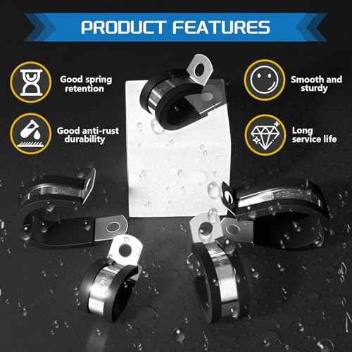 7Sizes 304 Stainless Steel Cable Clamps Assortment Kit 1/4" 5/16" 3/8" 1/2" 5/8" 3/4" 1" Cushion Cable Clamp Rubber Coated Wire Clip Pipe Clamp