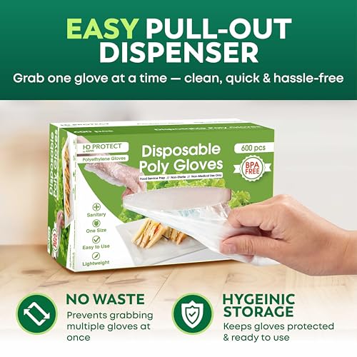 Keppi Medium Disposable Food Prep Gloves 600 Pack - Clear Polyethylene, Latex-Free, Powder-Free Kitchen Gloves for Cooking & Catering