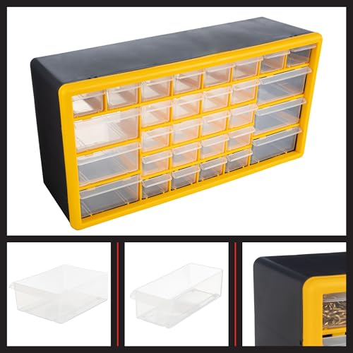 Stalwart 30-Drawer Plastic Parts Organizer — Yellow & Black