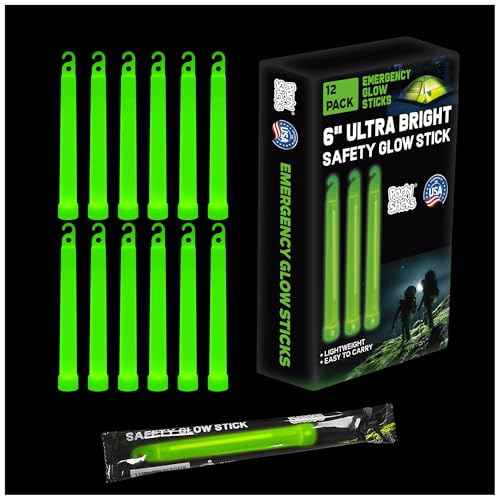 PartySticks Emergency Glow Sticks - 12 Ultra Bright Individually Wrapped Military Grade Chem Lights - 12 Hour Bulk Tactical Light Sticks for Survival Gear, Camping, and Power Outages