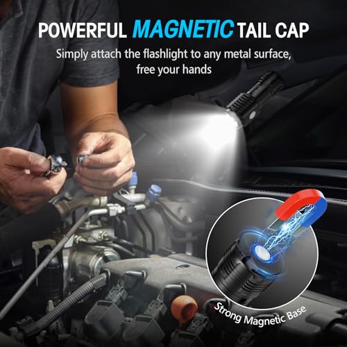 LETMY Rechargeable Mini Flashlights with Magnetic Base, 2 Pack Bright 3 LED Flash Lights, Small EDC Flashlight with Belt Clip, 4 Lighting Modes Portable Rechargeable Flashlights for Camping Home