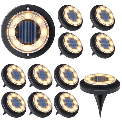 Solar Ground Lights Waterproof Outdoor 12 Pack Warm White 2-in-1