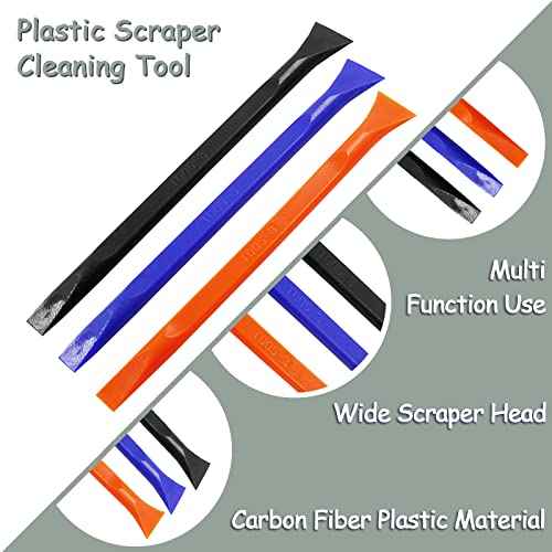 12Pcs Carbon Fiber Scraper Cleaning Tool Non-Scratch Plastic Multi-Purpose Stiff Scraper Pen-Shaped Scraper Tool for Paint, Stickers Label, Food, Tight Spaces, Crevices (Black, Blue, Orange)