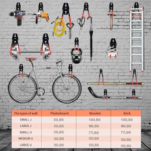 16 Pack Steel Wall Mount Garage Storage Hooks with Anti-Slip Coating, Heavy Duty, Hooks, for Hanging Bike, Ladder, Garden Tools
