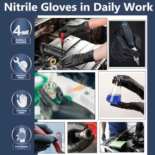 Edith qi Black Nitrile Disposable Gloves Pack of 100, Food Safe, Textured Fingertips, Powder Free Latex Free, Medical Exam Gloves, Medium