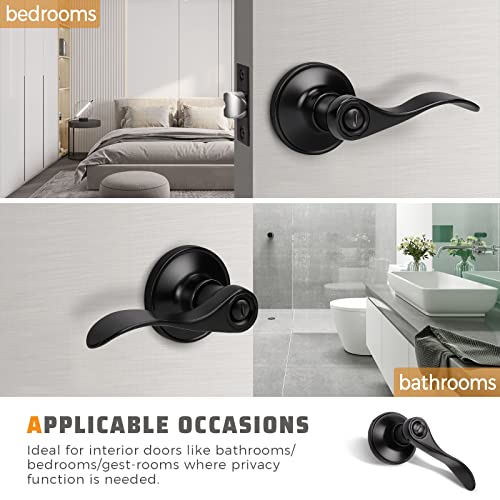 KNOBWELL 10 Pack Black Privacy Door Levers Interior Door Knobs Reversible