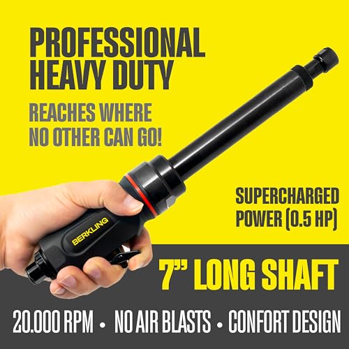 Berkling 1/4in Air Die Grinder with 7in Extension - 20,000 RPM Professional Pneumatic Tool