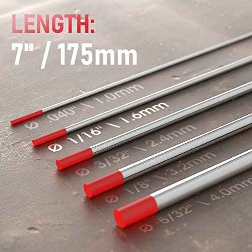 YESWELDER TIG Welding Tungsten Electrode Red Tip 1/16" x 7" (Red, WT20/EWTh-2) 10-pk