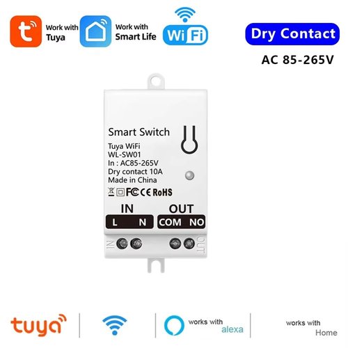 Bloepum Tuya Smart WiFi Dry Contact Switch Module 10A Home Universal DIY Breaker Relay Work with Smart Life AC 85-265V