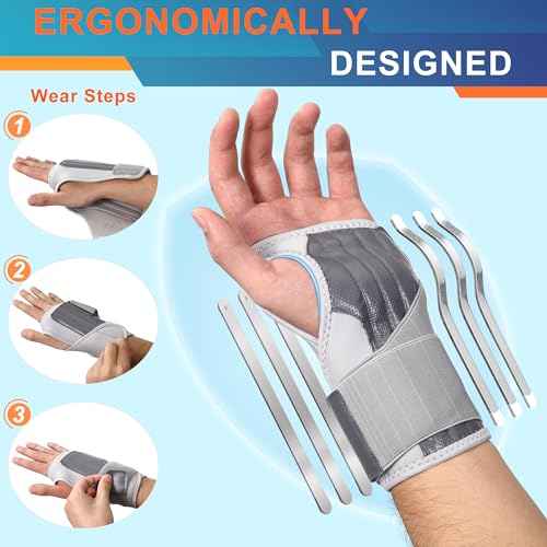 Wrist Brace for Carpal Tunnel, Adjustable Night Wrist Support Brace with Splints Right Hand, Hand Support for Arthritis, Tendonitis, Sprain, Injuries, Wrist Pain, Men Women, Medium/Large