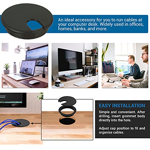 5 Pack Rok 3-Inch Black Cable Grommet Desk Hole Cover for Wire Management