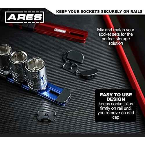 ARES 60060-12-Piece Locking Socket Rail End Cap Set - Replacement Locking ABS Plastic End Caps for Use with ARES Aluminum Socket Rails