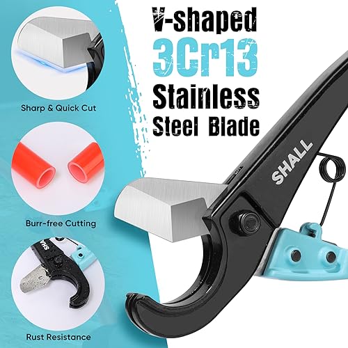 SHALL PEX Pipe Cutter, Cuts up to 1-3/8¡¯¡¯, Fast Tubing Cutter for PEX, Plastic Hoses, PVC, CPVC, PP-R, PE (Thin), etc., Aluminum Alloy Pipe Cutting Tool with Stainless Steel Blade for Clean Cut