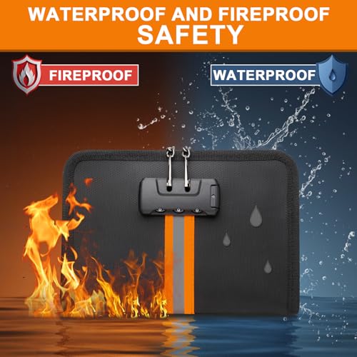 Black Fireproof Waterproof Money Bag with Lock 8x1.1x5 Inches for Cash & Cards
