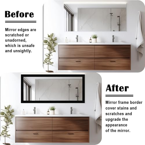Alened 10M Black Mirror Border Peel & Stick Wood Grain Wallpaper Border - 2''X393''