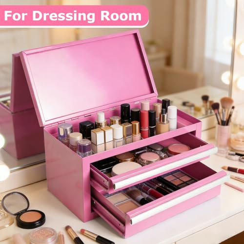TWUBLK Mini Pink Steel Tool Box with Drawers - Small Portable Metal Toolbox Organizer