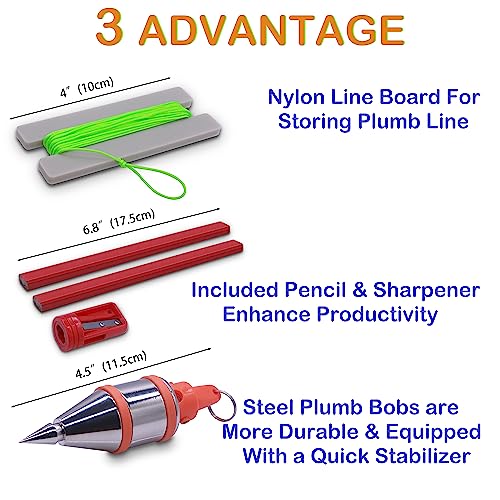Plumb Bob - 8 oz(227g) Plumb-Rite With 16 ft(5m) String, Pencil