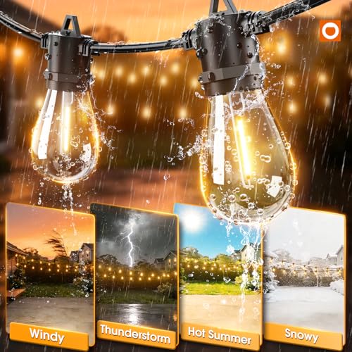 addlon 50FT Waterproof Dimmable Outdoor String Lights with 16 Shatterproof LEDs