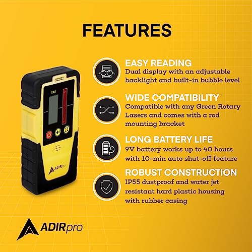 AdirPro Red Beam Rotary Laser Detector LD-8 with Dual Display & Bubble Level