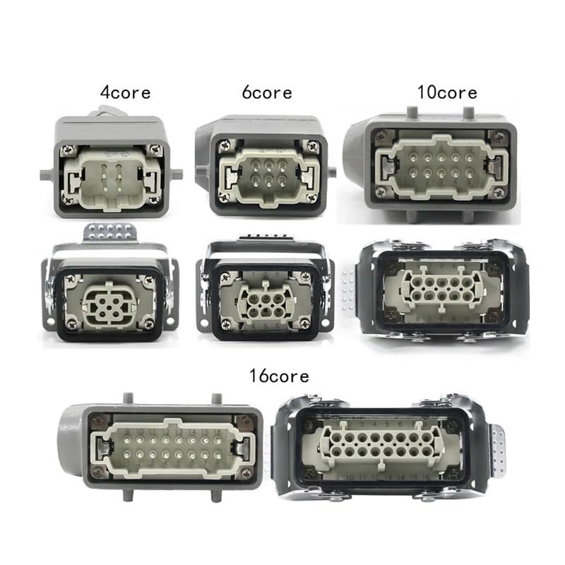 IIUUAYUVI Rectangle Heavy Duty Connector HDC-HE-04/6/16/20/24/32/48 Core Pins Industry Plug Socket Connector 500V 16A(32 core top line)