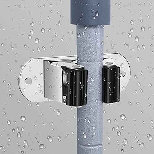 Mop and Broom Holder Wall Mount Heavy Duty Stainless Steel Wall Mounted Broom Organizer Laundry Room Home Garden Garage Storage and Organization Rack (Silver)