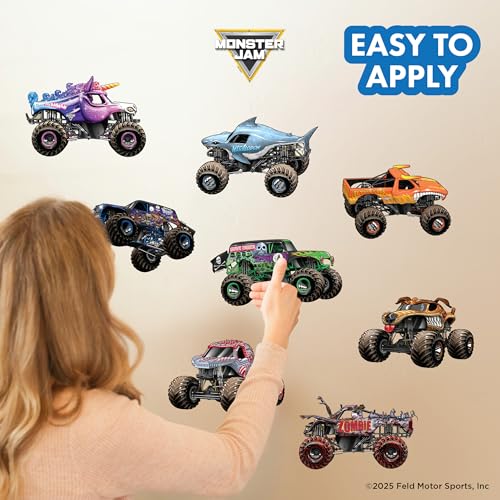 WALL PALZ Monster Jam Trucks Wall Decals Pack - Grave Digger & More, Repositionable Vinyl Room Decor