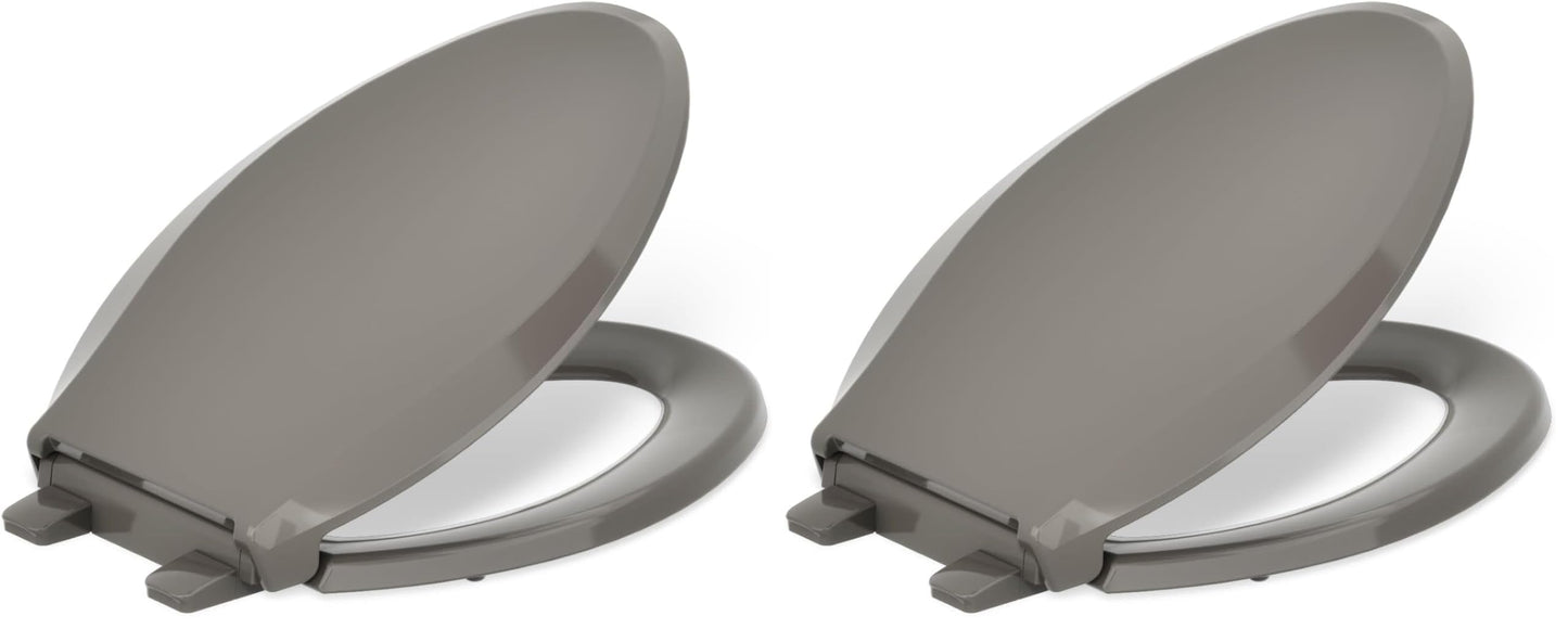 KOHLER 4636-RL-K4 Cachet ReadyLatch Elongated Toilet Seat Slow Close, Soft Close Toilet Seat Quiet Lid, Contoured Grip-Tight Bumpers Installation Hardware, Apartment Essentials, Cashmere (Pack of 2)
