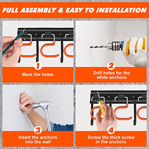 TVKB 68 Inch All Metal Garden & Garage Tool Organizer Wall Mount with Heavy Duty Hooks - Iron, 4 Pack