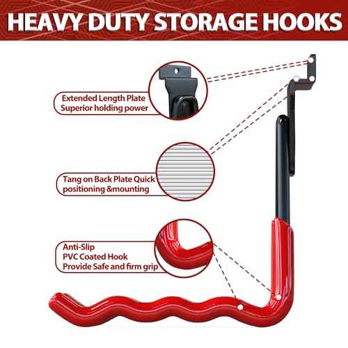 3-H Slatwall Accessories 14 Pack, Slatwall Hooks & Hangers 7 Sizes, Slat Wall Hanging Hooks, Proslat Accessories for Garage Wall Panels Organzing Garden Tools Chairs Ladder(Red)