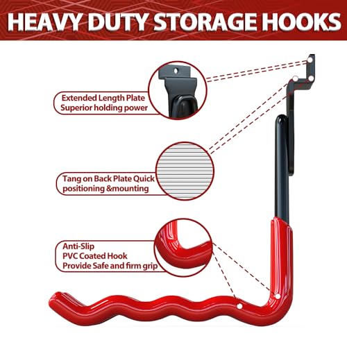 3-H Slatwall Accessories 14 Pack, Slatwall Hooks & Hangers 7 Sizes, Slat Wall Hanging Hooks, Proslat Accessories for Garage Wall Panels Organzing Garden Tools Chairs Ladder(Red)