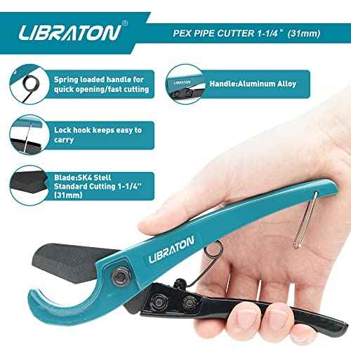 Libraton Pex Cutter 1-1/4", Pex Pipe Cutter, PEX Tube Cutter, Pex Pipe Tool, PEX Pipe Cutting Tools for PEX, PVC (Thin), PPR Plastic
