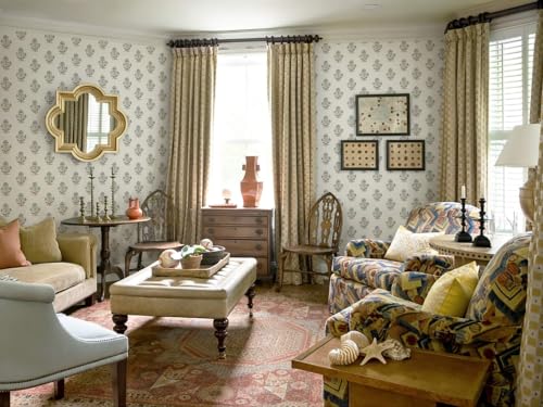 Heroad Blue & Beige Floral Peel and Stick Wallpaper, Cottage Linen Texture, 17.3"x78.7" - Renter Friendly Contact Paper for Walls & Cabinets