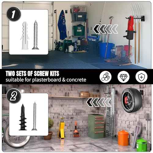 Heavy Duty Garage Hooks and Tool Organizer, Wall Mount Utility Storage Hangers for Car Tires, Ladders, Chairs, Garden Tools, Power Tools and More£¨2PC-12.4 Inches£©