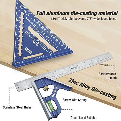 WORKPRO Aluminum Alloy Carpenter Square and Zinc-Alloy Ruler Set