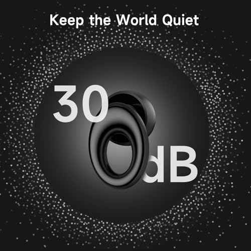 Ear Plugs for Sleeping Noise Cancelling, Concert Ear Plugs with 30dB Noise Reduction, Reusable Silicone Earplugs for Sleep, Travel, Work, Study, Comfortable Fit with 4 Sizes and Carrying Case (Black)