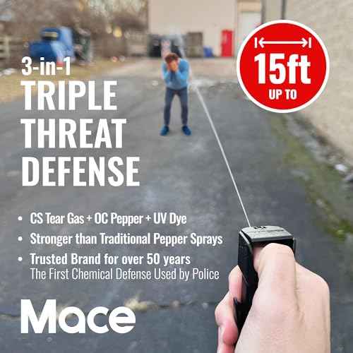 Mace Pepper Spray - Triple Action Model, 3-in-1 Formula (OC, Tear Gas, UV Dye), Flip Top Safety Cap, Self Defense Spray for Women & Men