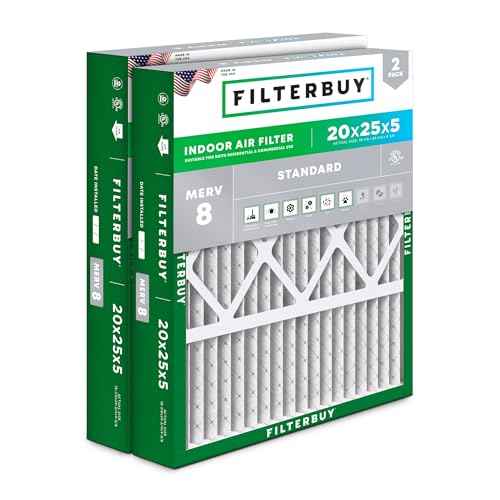 Filterbuy 20x25x5 Air Filter MERV 8 (MPR 700) Dust Defense (2-Pack), Pleated HVAC AC Furnace Filters for Honeywell FC100A1037, Lennox X6673, Carrier, & More (Actual Size: 19.88 x 24.75 x 4.38)