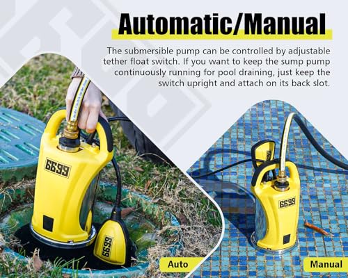 0.5HP Submersible Water Pump 2500GPH Stainless Steel Drain Pump with Adjustable Float Switch