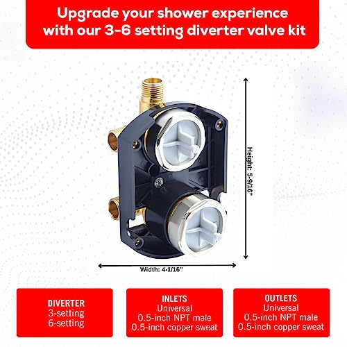 The Door Bull R22000 Brass Universal Rough-In Shower Valve with Diverter - Model R22000